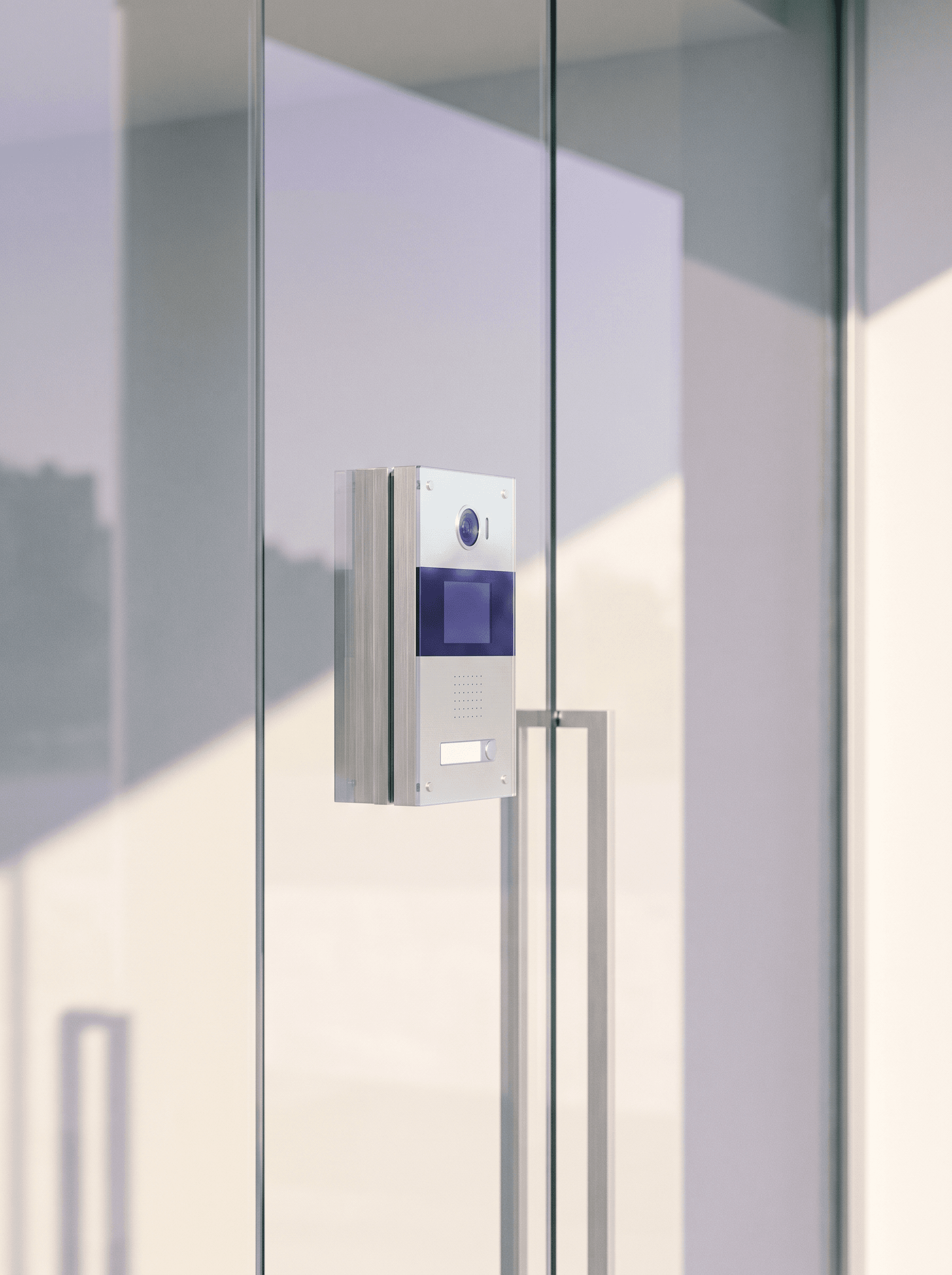 Video intercom at a glass entry door