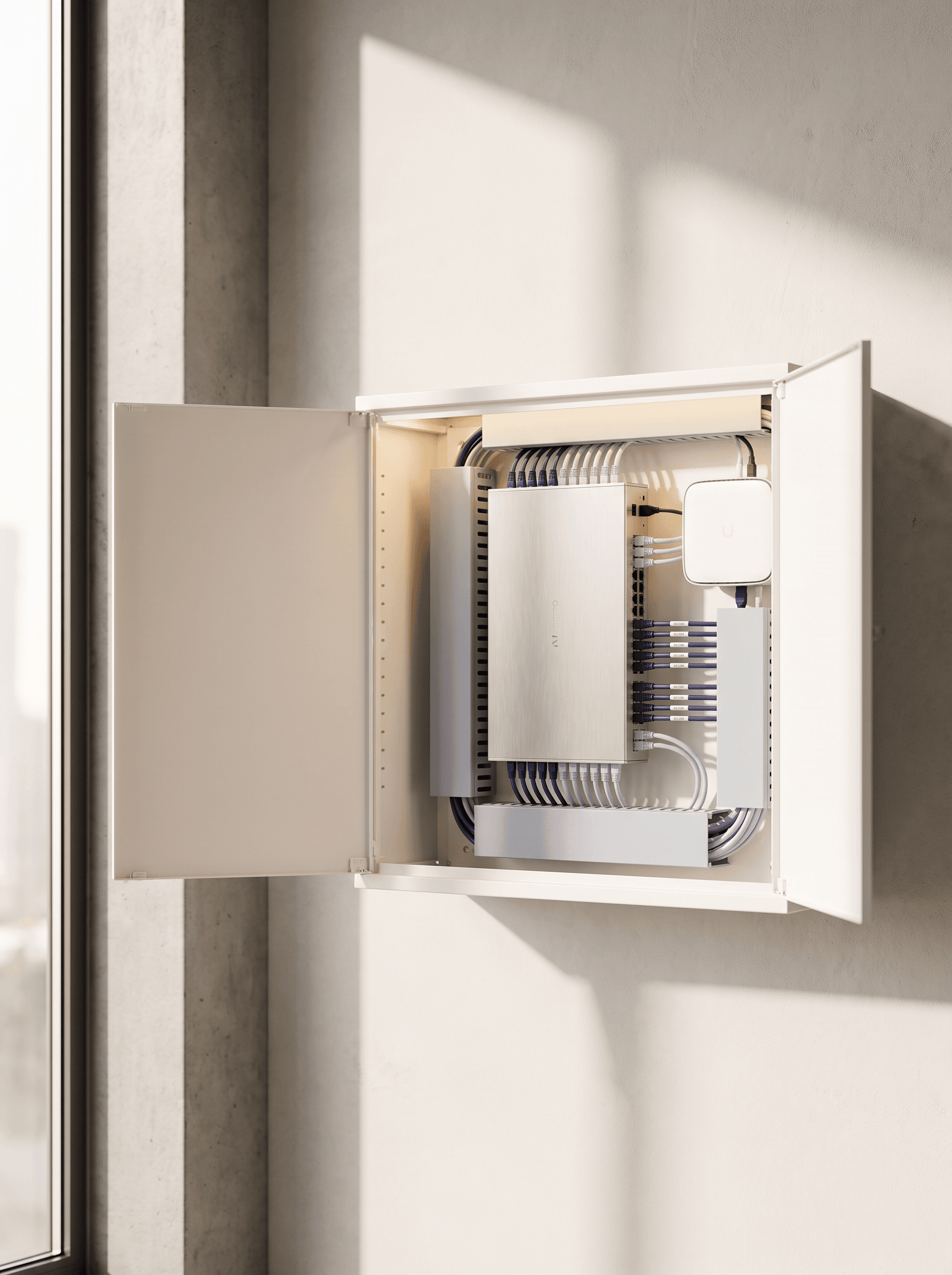 Compact network cabinet with switch and router